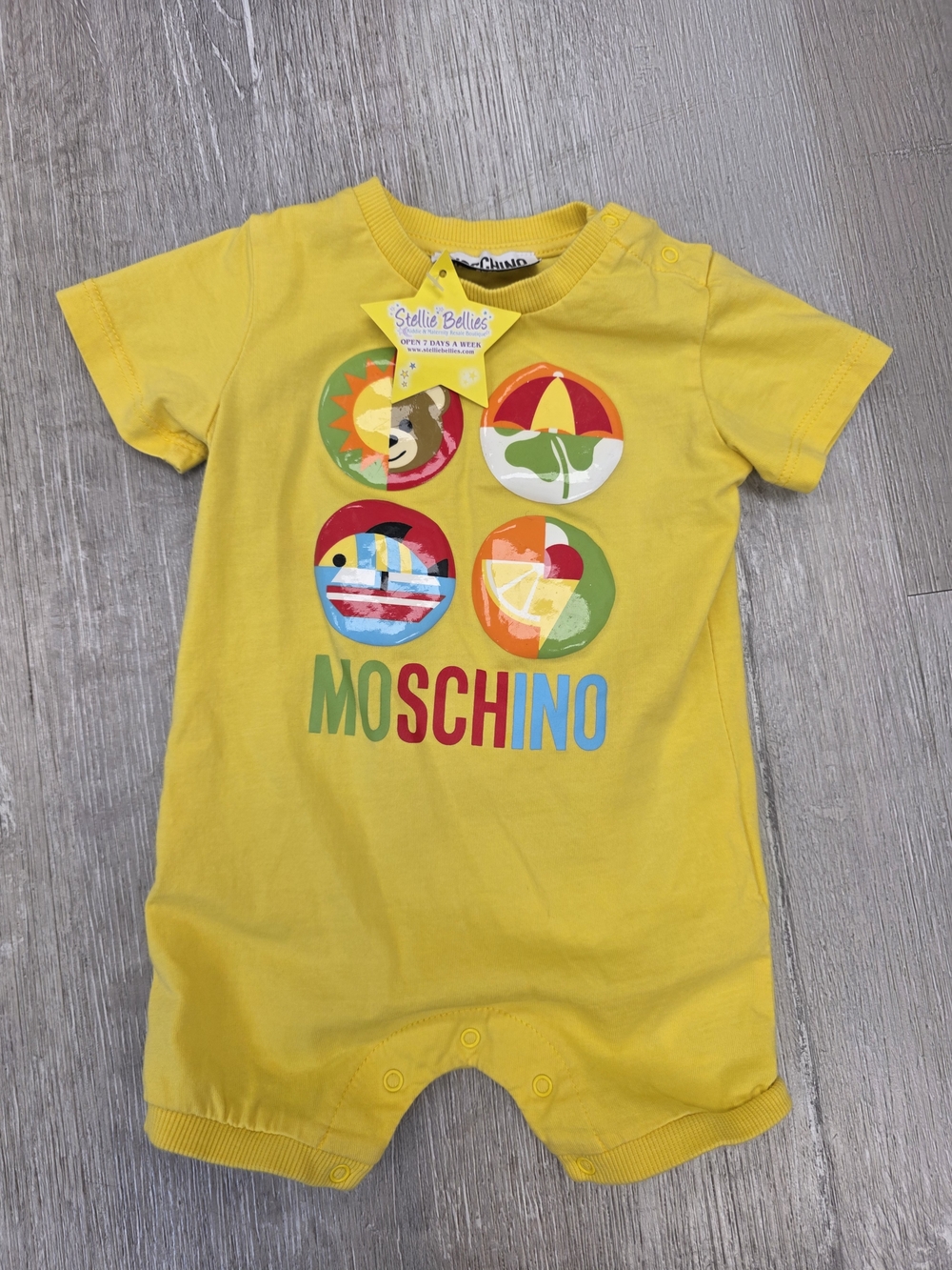 Moschino PREMIUM Yellow Graphic Short-Sleeve Baby Romper